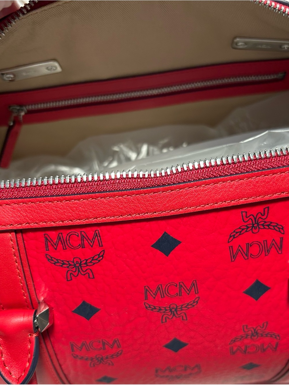 MCM Red Visetos Logo Boston Bag-NWT WITH COA! - Picture 6 of 11